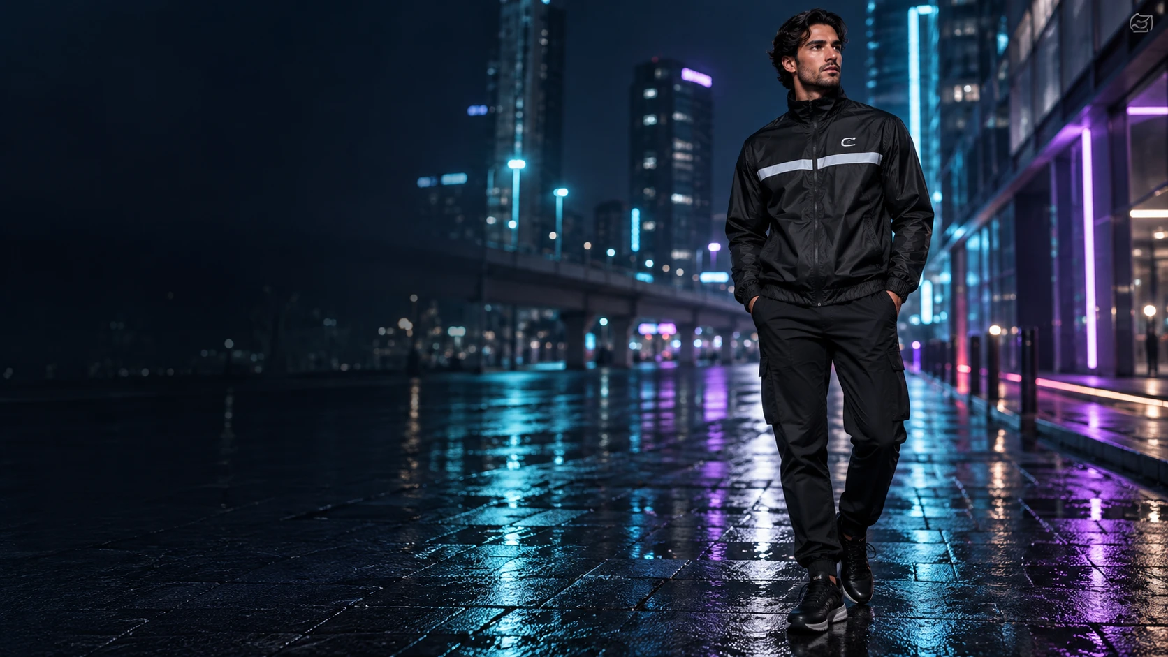 City night styling with the Signal black reflective track jacket