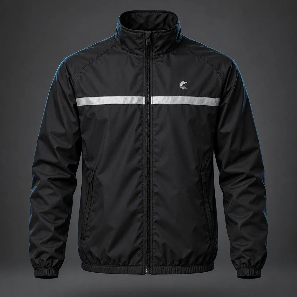 Signal Track Jacket, Black / Silver, Standing collar, zipped front